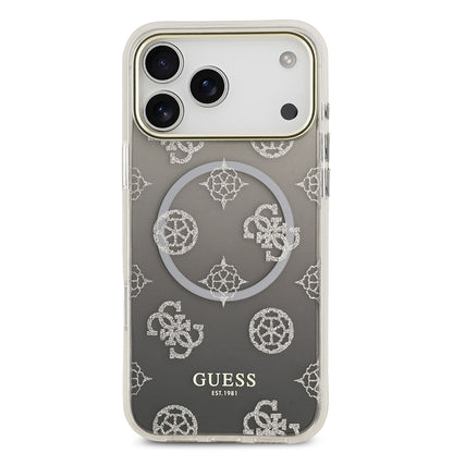 Apple iPhone 17 Pro Max Kılıf Guess Orjinal Lisanslı M-safe Şarj Özellikli Simli Peony Desenli Silikon Kapak