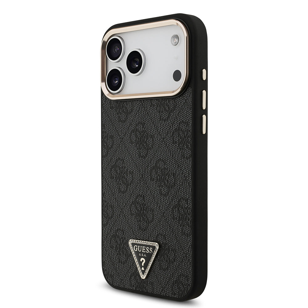 Apple iPhone 17 Pro Max Kılıf Guess Orjinal Lisanslı M-safe Şarj Özellikli Taşlı Üçgen Logo 4G Desenli Kapak