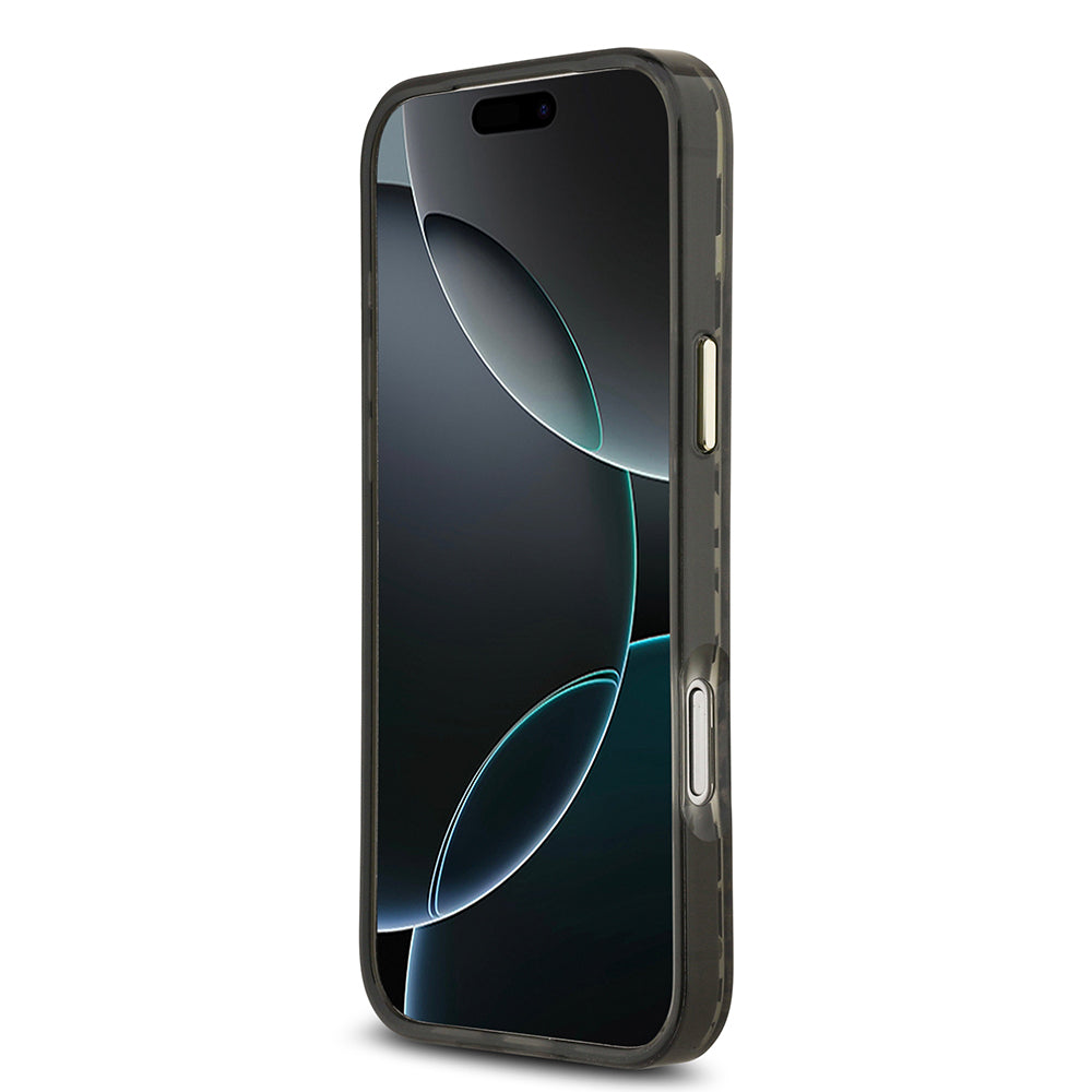 Apple iPhone 17 Pro Max Kılıf Guess Orjinal Lisanslı M-safe Şarj Özellikli Üçgen Logolu Simli Leopar Desenli Kapak