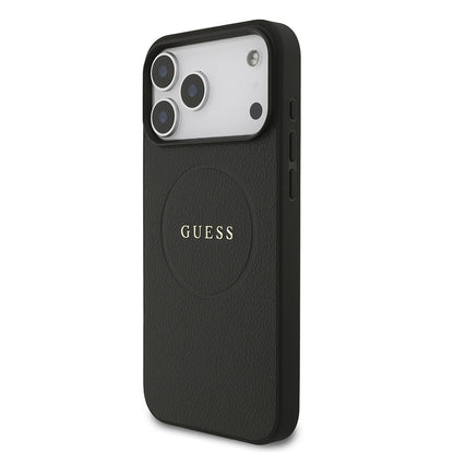 Apple iPhone 17 Pro Max Kılıf Guess Orjinal Lisanslı M-safe Şarj Özellikli Yazı Logolu PU Deri Kapak