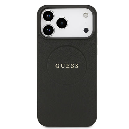 Apple iPhone 17 Pro Max Kılıf Guess Orjinal Lisanslı M-safe Şarj Özellikli Yazı Logolu PU Deri Kapak