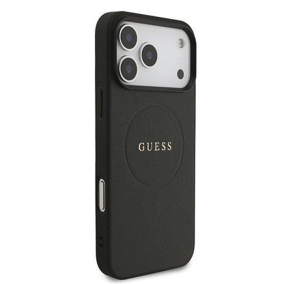 Apple iPhone 17 Pro Max Kılıf Guess Orjinal Lisanslı M-safe Şarj Özellikli Yazı Logolu PU Deri Kapak