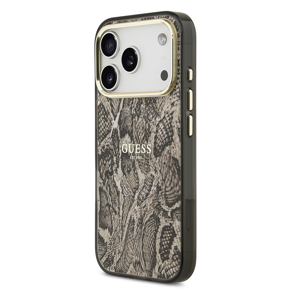 Apple iPhone 17 Pro Max Kılıf Guess Orjinal Lisanslı M-safe Şarj Özellikli Yazı Logolu Python Desenli Kapak