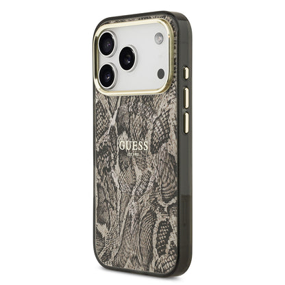 Apple iPhone 17 Pro Max Kılıf Guess Orjinal Lisanslı M-safe Şarj Özellikli Yazı Logolu Python Desenli Kapak
