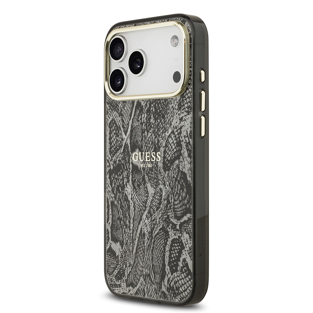 Apple iPhone 17 Pro Max Kılıf Guess Orjinal Lisanslı M-safe Şarj Özellikli Yazı Logolu Python Desenli Kapak