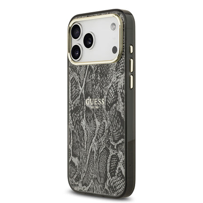 Apple iPhone 17 Pro Max Kılıf Guess Orjinal Lisanslı M-safe Şarj Özellikli Yazı Logolu Python Desenli Kapak