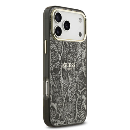 Apple iPhone 17 Pro Max Kılıf Guess Orjinal Lisanslı M-safe Şarj Özellikli Yazı Logolu Python Desenli Kapak