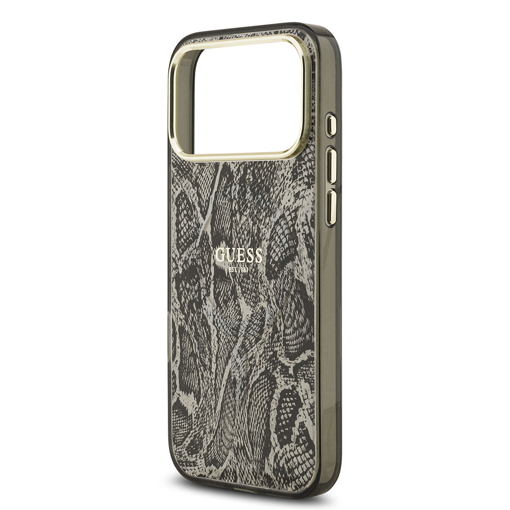Apple iPhone 17 Pro Max Kılıf Guess Orjinal Lisanslı M-safe Şarj Özellikli Yazı Logolu Python Desenli Kapak