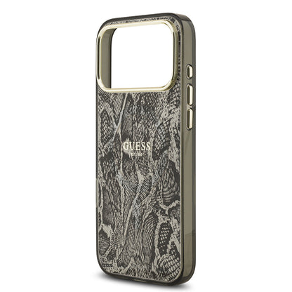 Apple iPhone 17 Pro Max Kılıf Guess Orjinal Lisanslı M-safe Şarj Özellikli Yazı Logolu Python Desenli Kapak