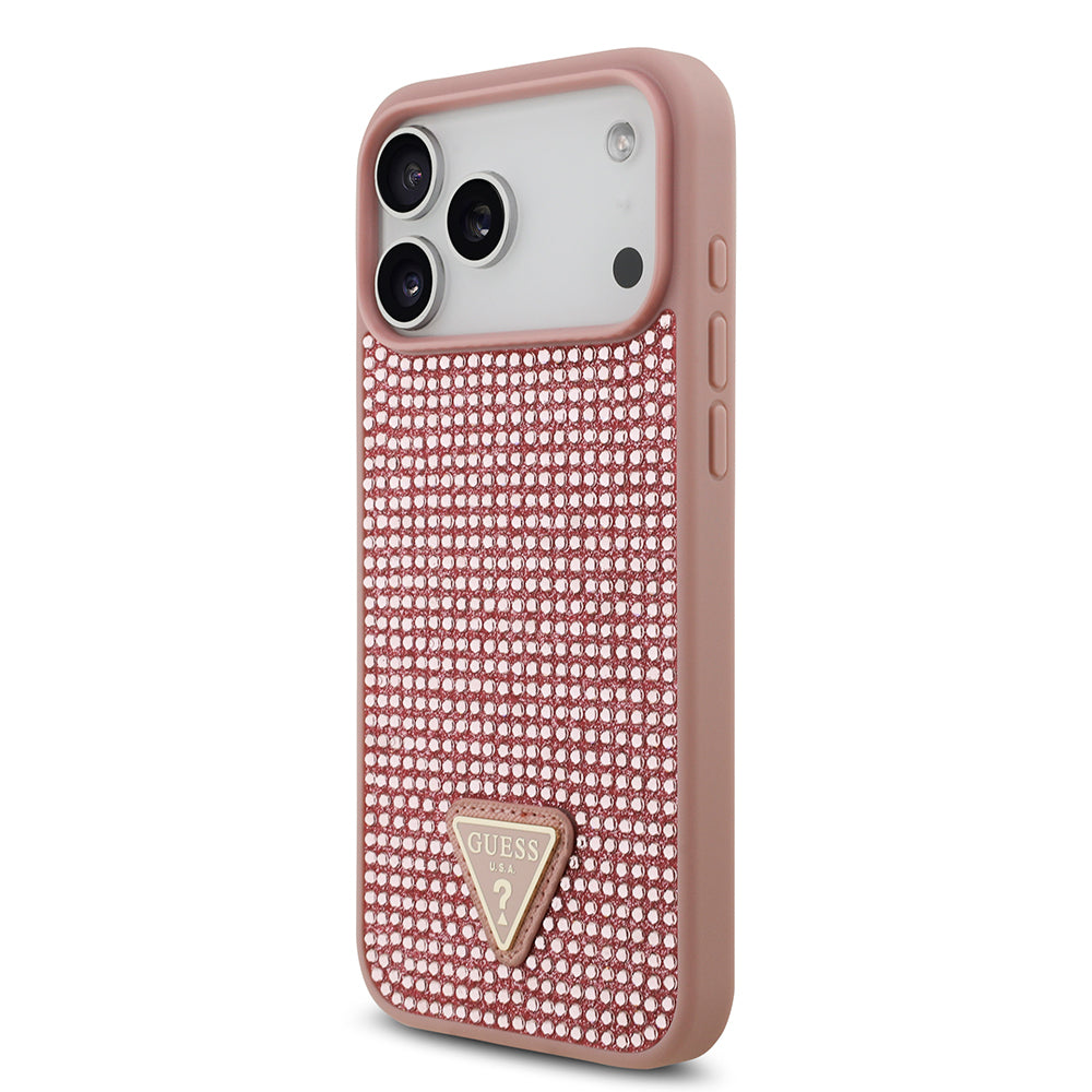 Apple iPhone 17 Pro Max Kılıf Guess Orjinal Lisanslı Taşlı Arka Yüzey Üçgen Logolu Kapak