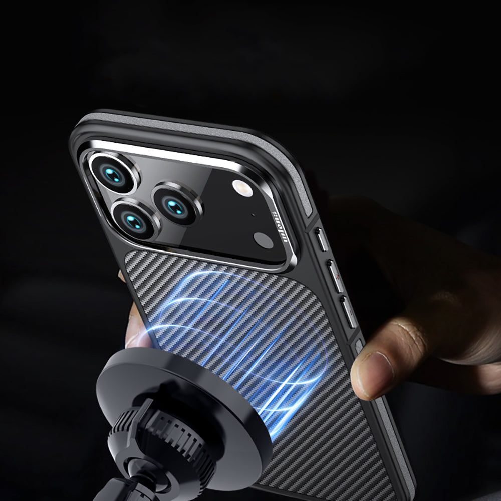 Apple iPhone 17 Pro Max Kılıf Karbon Fiber Görünümlü Wlons Marin Kapak