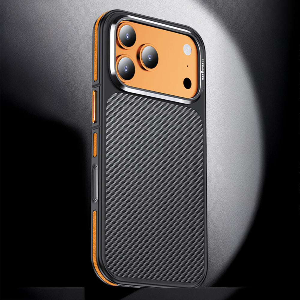 Apple iPhone 17 Pro Max Kılıf Karbon Fiber Görünümlü Wlons Marin Kapak