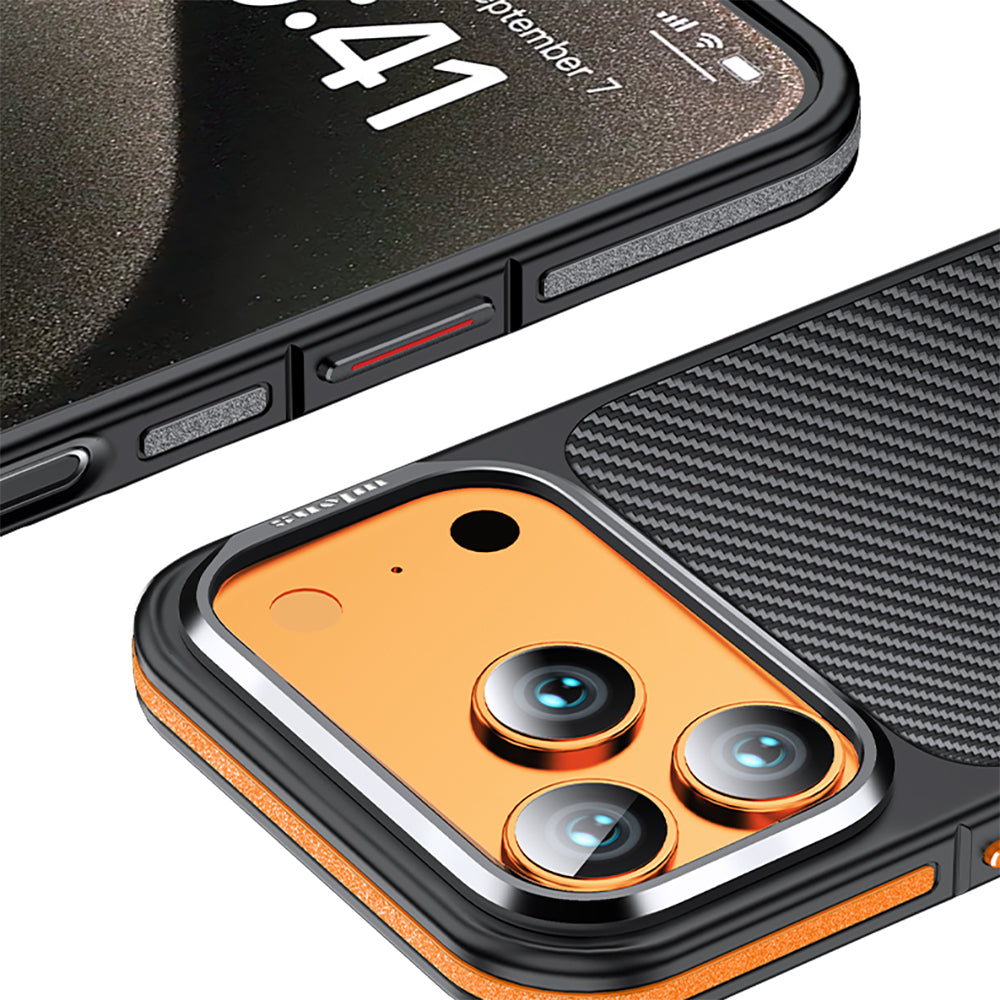 Apple iPhone 17 Pro Max Kılıf Karbon Fiber Görünümlü Wlons Marin Kapak