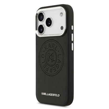 Apple iPhone 17 Pro Max Kılıf Karl Lagerfeld Orjinal Lisanslı M-safe Şarj Özellikli Delikli Tasarım Metal Logolu PU Deri Kapak
