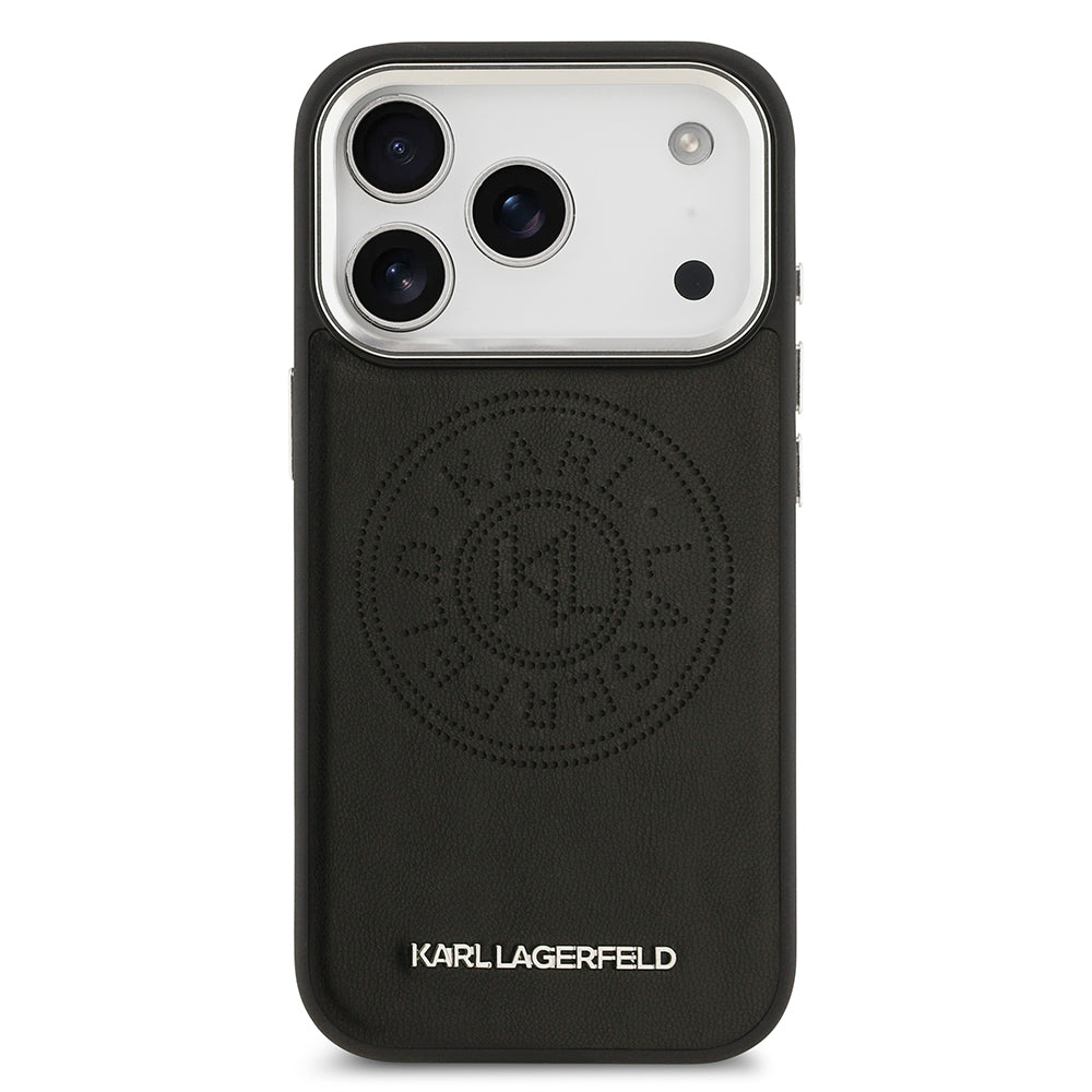 Apple iPhone 17 Pro Max Kılıf Karl Lagerfeld Orjinal Lisanslı M-safe Şarj Özellikli Delikli Tasarım Metal Logolu PU Deri Kapak