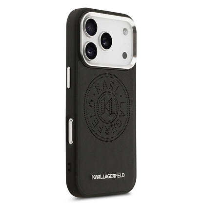 Apple iPhone 17 Pro Max Kılıf Karl Lagerfeld Orjinal Lisanslı M-safe Şarj Özellikli Delikli Tasarım Metal Logolu PU Deri Kapak