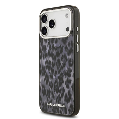 Apple iPhone 17 Pro Max Kılıf Karl Lagerfeld Orjinal Lisanslı M-safe Şarj Özellikli IML Leopar Baskılı Kapak