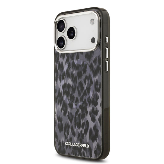 Apple iPhone 17 Pro Max Kılıf Karl Lagerfeld Orjinal Lisanslı M-safe Şarj Özellikli IML Leopar Baskılı Kapak