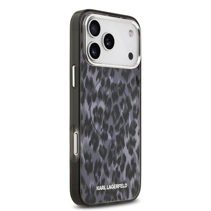 Apple iPhone 17 Pro Max Kılıf Karl Lagerfeld Orjinal Lisanslı M-safe Şarj Özellikli IML Leopar Baskılı Kapak
