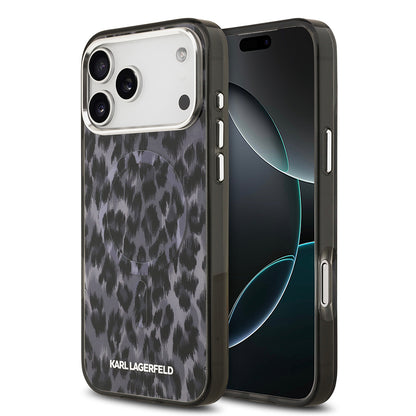 Apple iPhone 17 Pro Max Kılıf Karl Lagerfeld Orjinal Lisanslı M-safe Şarj Özellikli IML Leopar Baskılı Kapak