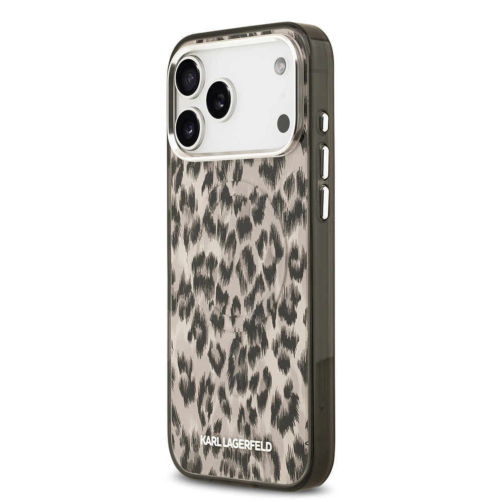 Apple iPhone 17 Pro Max Kılıf Karl Lagerfeld Orjinal Lisanslı M-safe Şarj Özellikli IML Leopar Baskılı Kapak