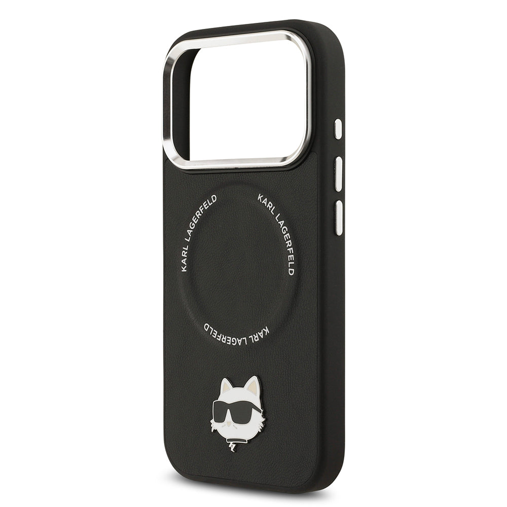 Apple iPhone 17 Pro Max Kılıf Karl Lagerfeld Orjinal Lisanslı M-safe Şarj Özellikli Metal Kamera ve Buton Tasarımlı Choupette PU Deri Kapak