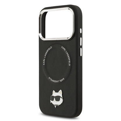 Apple iPhone 17 Pro Max Kılıf Karl Lagerfeld Orjinal Lisanslı M-safe Şarj Özellikli Metal Kamera ve Buton Tasarımlı Choupette PU Deri Kapak
