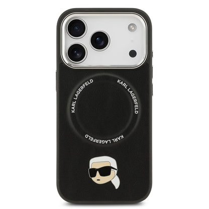 Apple iPhone 17 Pro Max Kılıf Karl Lagerfeld Orjinal Lisanslı M-safe Şarj Özellikli Metal Kamera ve Buton Tasarımlı Karl PU Deri Kapak