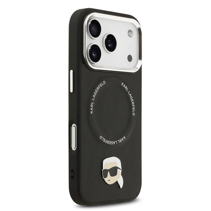 Apple iPhone 17 Pro Max Kılıf Karl Lagerfeld Orjinal Lisanslı M-safe Şarj Özellikli Metal Kamera ve Buton Tasarımlı Karl PU Deri Kapak