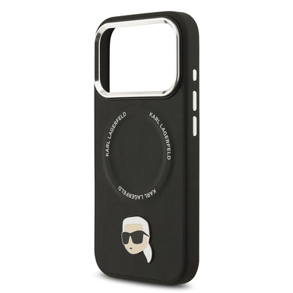 Apple iPhone 17 Pro Max Kılıf Karl Lagerfeld Orjinal Lisanslı M-safe Şarj Özellikli Metal Kamera ve Buton Tasarımlı Karl PU Deri Kapak