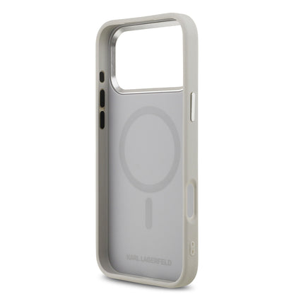 Apple iPhone 17 Pro Max Kılıf Karl Lagerfeld Orjinal Lisanslı M-safe Şarj Özellikli Metal Kamera ve Buton Tasarımlı K&C PU Deri Kapak