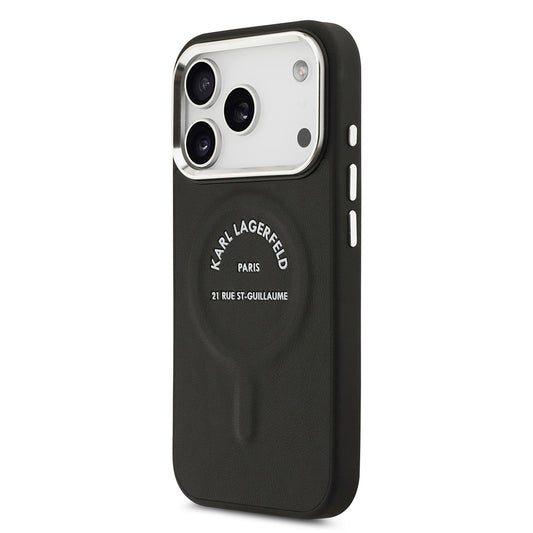 Apple iPhone 17 Pro Max Kılıf Karl Lagerfeld Orjinal Lisanslı M-safe Şarj Özellikli Metal Kamera ve Buton Tasarımlı Paris RSG PU Deri Kapak