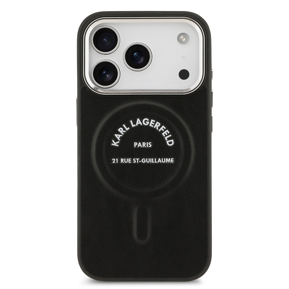 Apple iPhone 17 Pro Max Kılıf Karl Lagerfeld Orjinal Lisanslı M-safe Şarj Özellikli Metal Kamera ve Buton Tasarımlı Paris RSG PU Deri Kapak