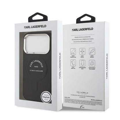 Apple iPhone 17 Pro Max Kılıf Karl Lagerfeld Orjinal Lisanslı M-safe Şarj Özellikli Metal Kamera ve Buton Tasarımlı Paris RSG PU Deri Kapak