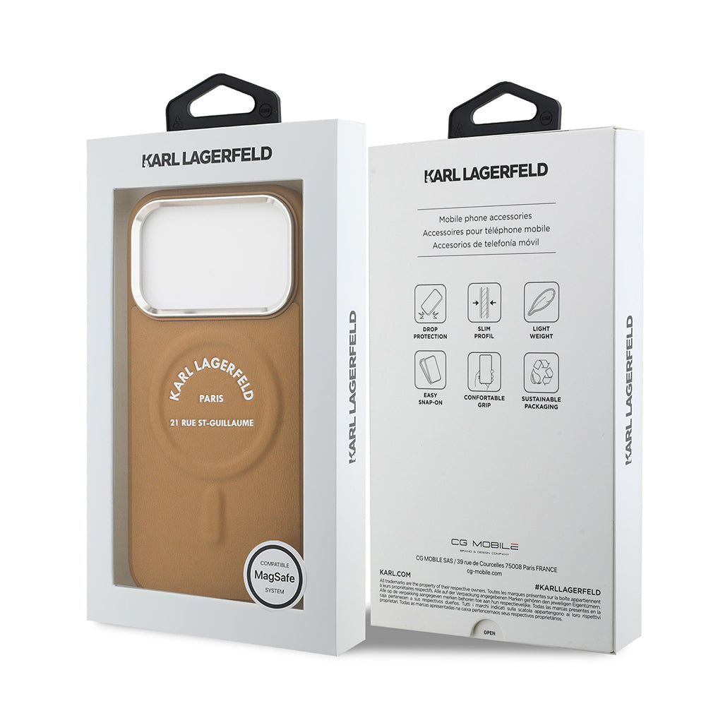 Apple iPhone 17 Pro Max Kılıf Karl Lagerfeld Orjinal Lisanslı M-safe Şarj Özellikli Metal Kamera ve Buton Tasarımlı Paris RSG PU Deri Kapak