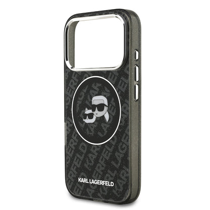 Apple iPhone 17 Pro Max Kılıf Karl Lagerfeld Orjinal Lisanslı Parlayan Simli Karl & Choupette Heads Kapak