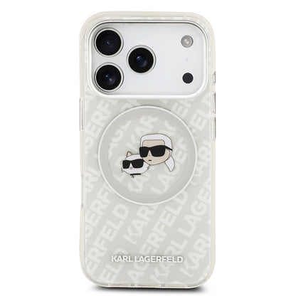 Apple iPhone 17 Pro Max Kılıf Karl Lagerfeld Orjinal Lisanslı Parlayan Simli Karl & Choupette Heads Kapak