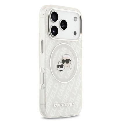 Apple iPhone 17 Pro Max Kılıf Karl Lagerfeld Orjinal Lisanslı Parlayan Simli Karl & Choupette Heads Kapak