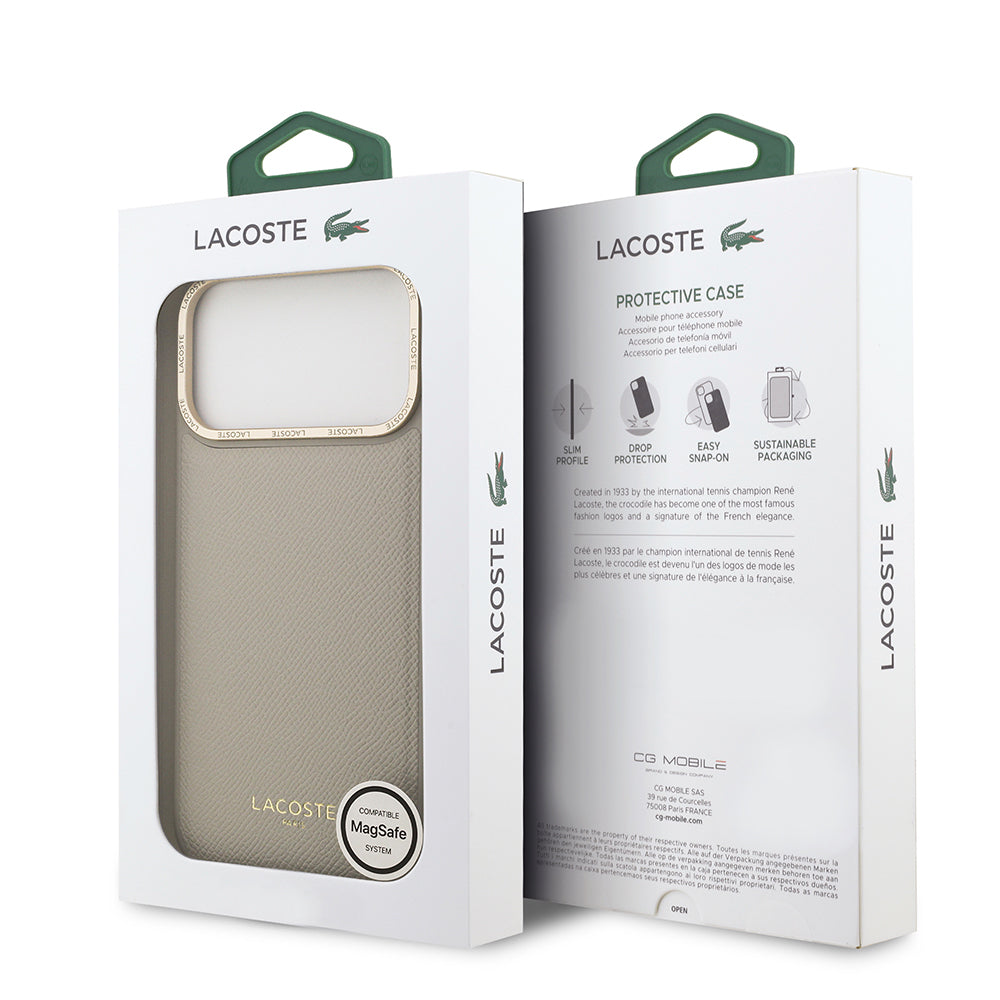 Apple iPhone 17 Pro Max Kılıf Lacoste Orjinal Lisanslı M-safe Şarj Özellikli Champs Elysees PU Deri Tasarımlı Kapak