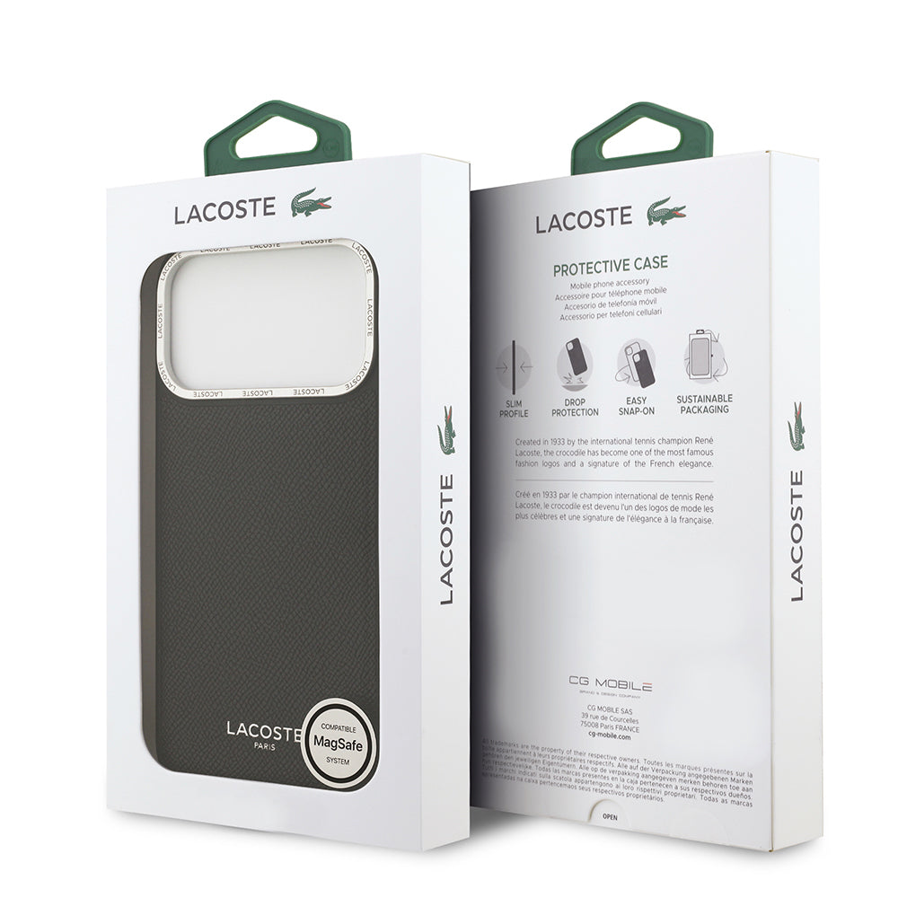 Apple iPhone 17 Pro Max Kılıf Lacoste Orjinal Lisanslı M-safe Şarj Özellikli Champs Elysees PU Deri Tasarımlı Kapak