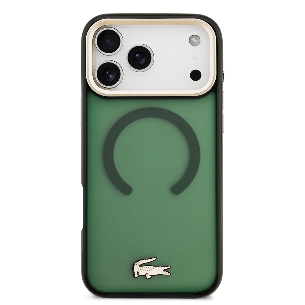 Apple iPhone 17 Pro Max Kılıf Lacoste Orjinal Lisanslı M-safe Şarj Özellikli Gold Timsah Logolu Buzlu Kapak