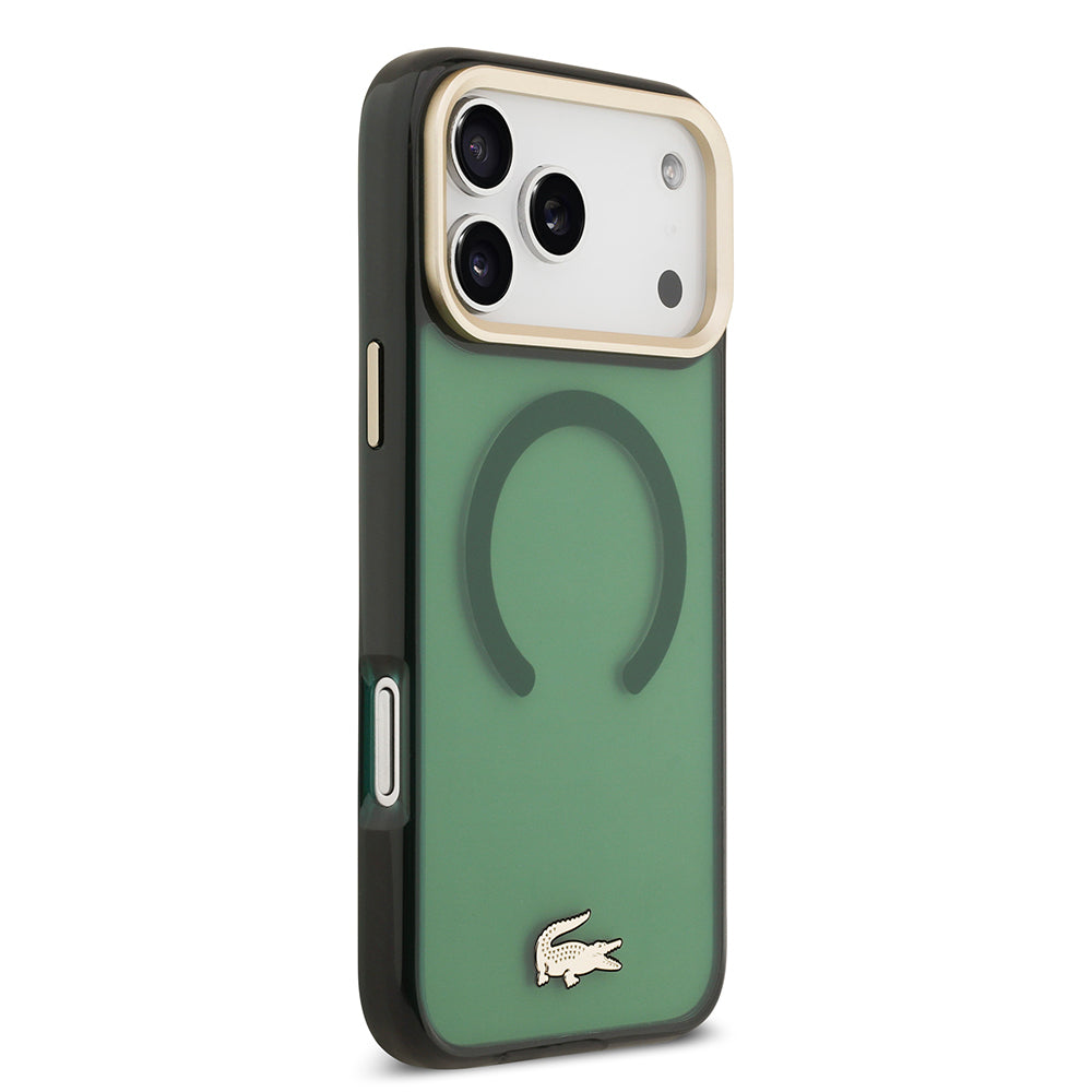 Apple iPhone 17 Pro Max Kılıf Lacoste Orjinal Lisanslı M-safe Şarj Özellikli Gold Timsah Logolu Buzlu Kapak