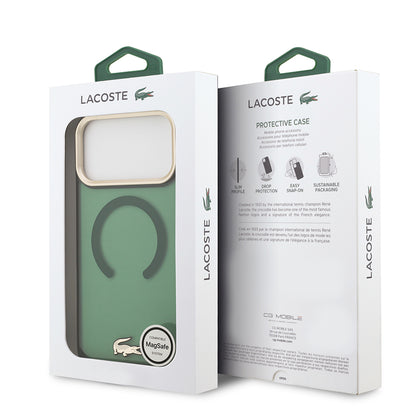 Apple iPhone 17 Pro Max Kılıf Lacoste Orjinal Lisanslı M-safe Şarj Özellikli Gold Timsah Logolu Buzlu Kapak