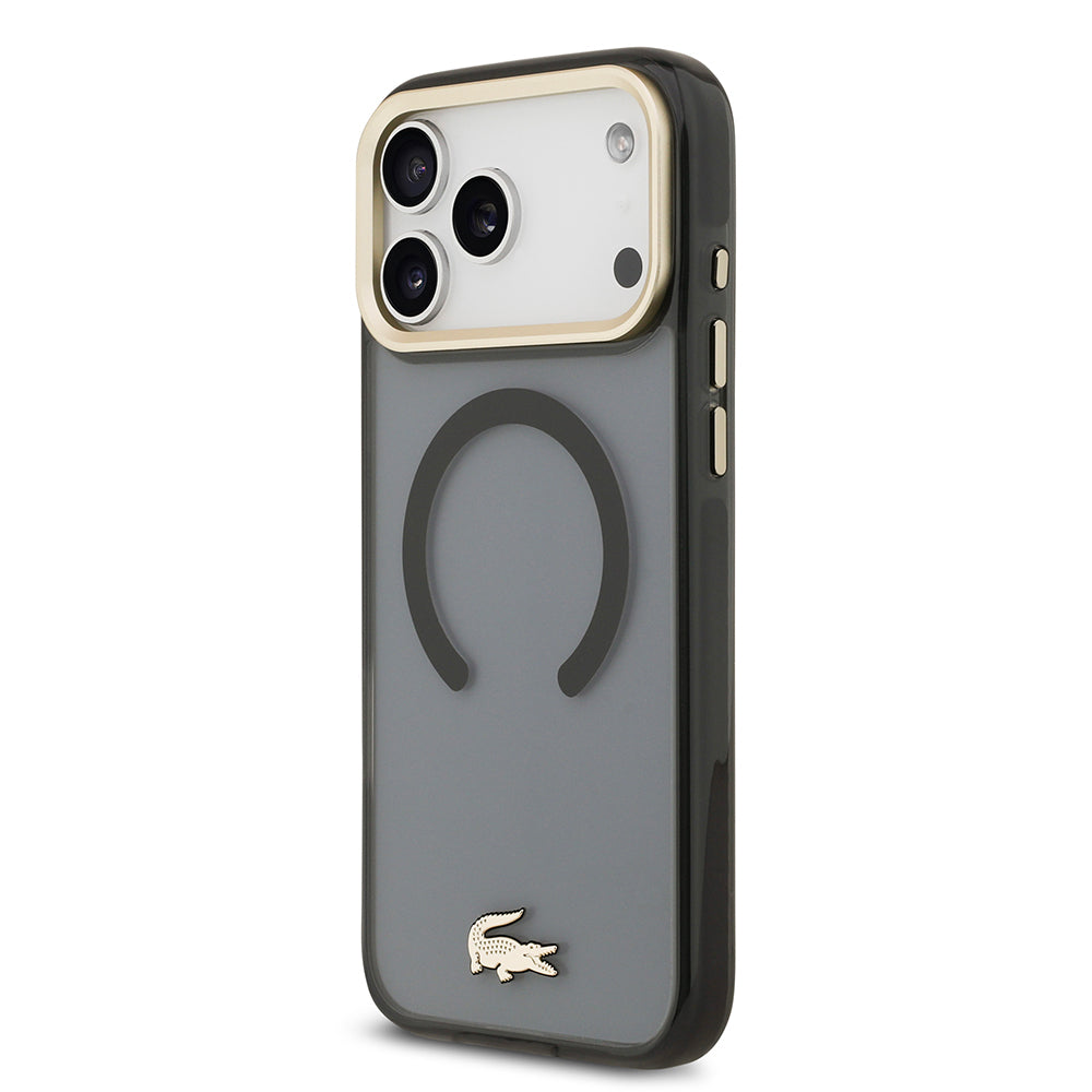 Apple iPhone 17 Pro Max Kılıf Lacoste Orjinal Lisanslı M-safe Şarj Özellikli Gold Timsah Logolu Buzlu Kapak