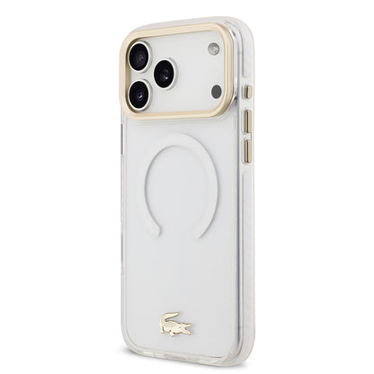 Apple iPhone 17 Pro Max Kılıf Lacoste Orjinal Lisanslı M-safe Şarj Özellikli Gold Timsah Logolu Buzlu Kapak