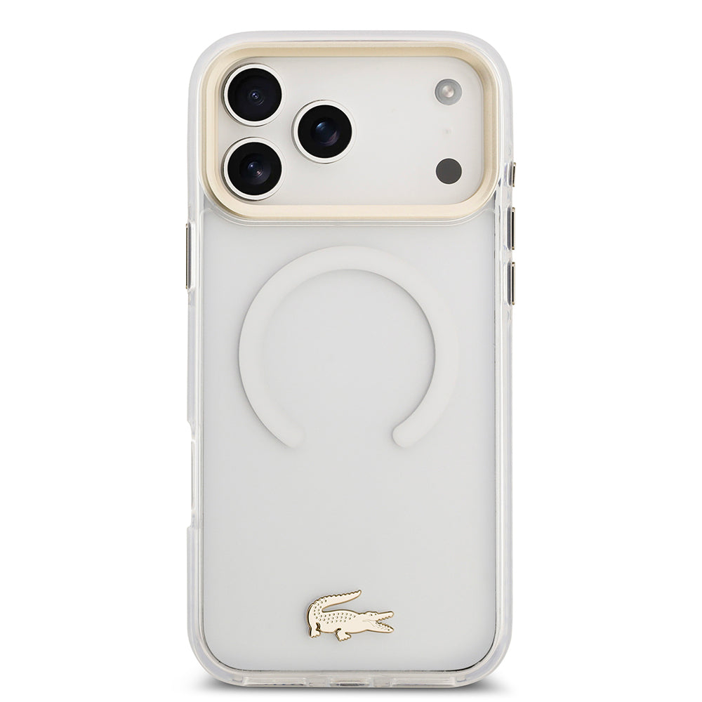 Apple iPhone 17 Pro Max Kılıf Lacoste Orjinal Lisanslı M-safe Şarj Özellikli Gold Timsah Logolu Buzlu Kapak