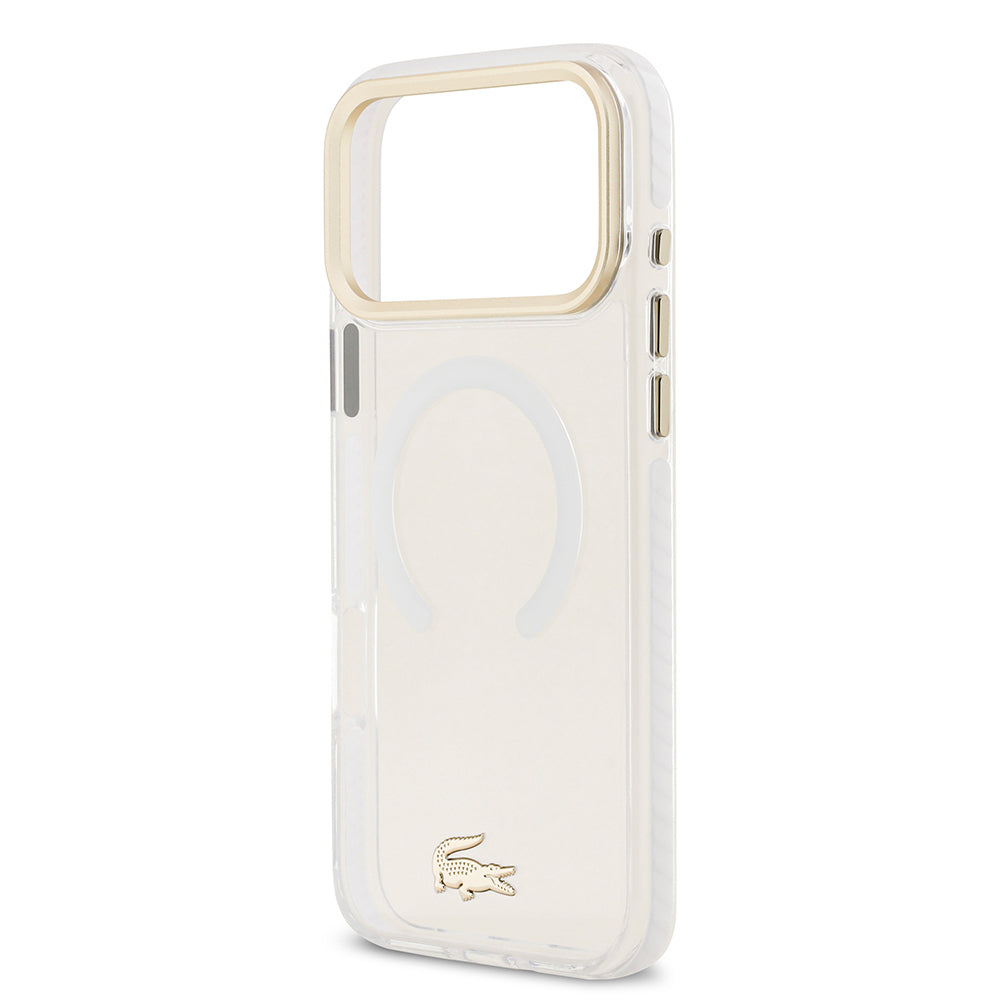 Apple iPhone 17 Pro Max Kılıf Lacoste Orjinal Lisanslı M-safe Şarj Özellikli Gold Timsah Logolu Buzlu Kapak
