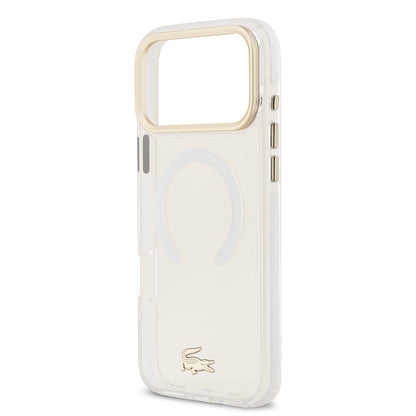Apple iPhone 17 Pro Max Kılıf Lacoste Orjinal Lisanslı M-safe Şarj Özellikli Gold Timsah Logolu Buzlu Kapak