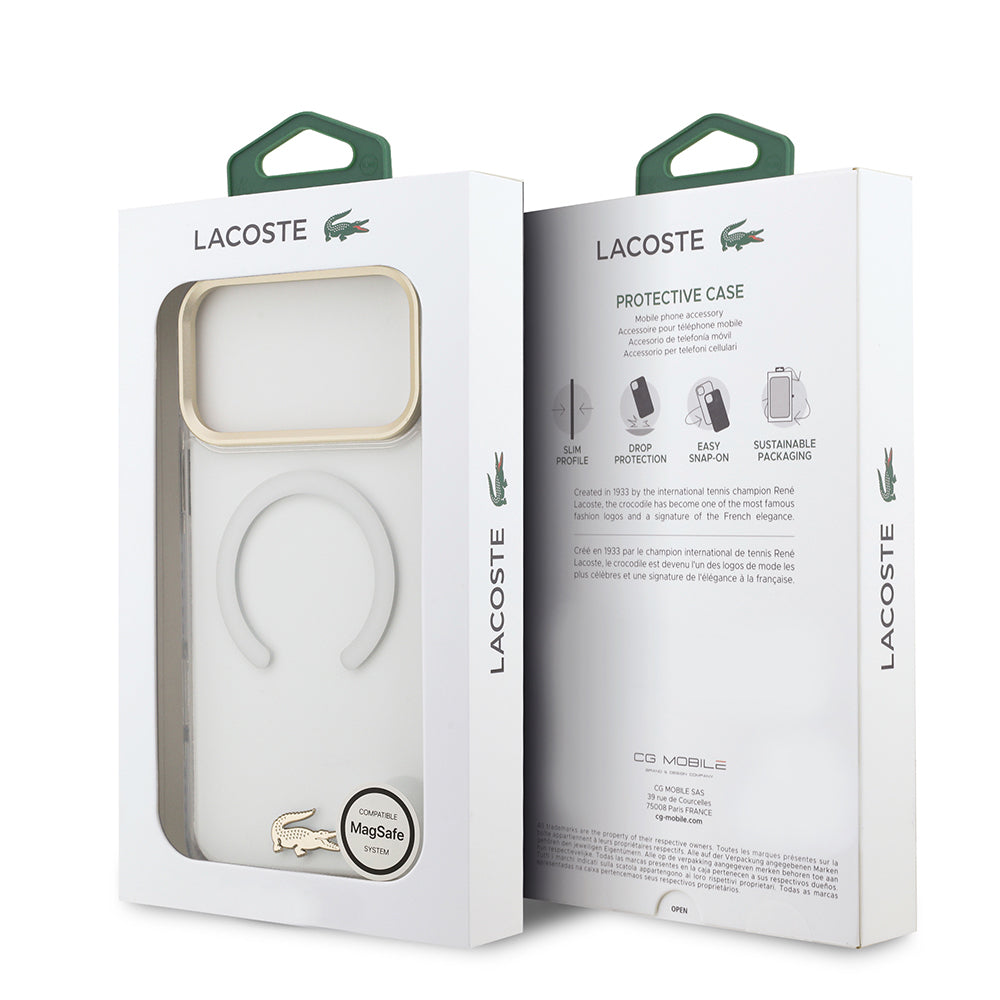 Apple iPhone 17 Pro Max Kılıf Lacoste Orjinal Lisanslı M-safe Şarj Özellikli Gold Timsah Logolu Buzlu Kapak