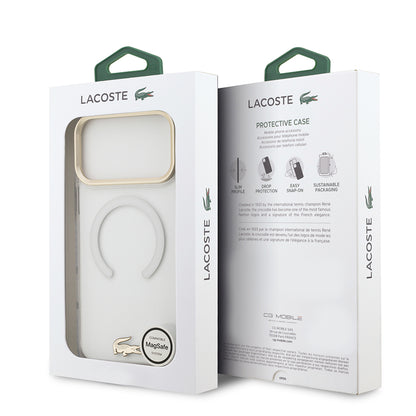 Apple iPhone 17 Pro Max Kılıf Lacoste Orjinal Lisanslı M-safe Şarj Özellikli Gold Timsah Logolu Buzlu Kapak
